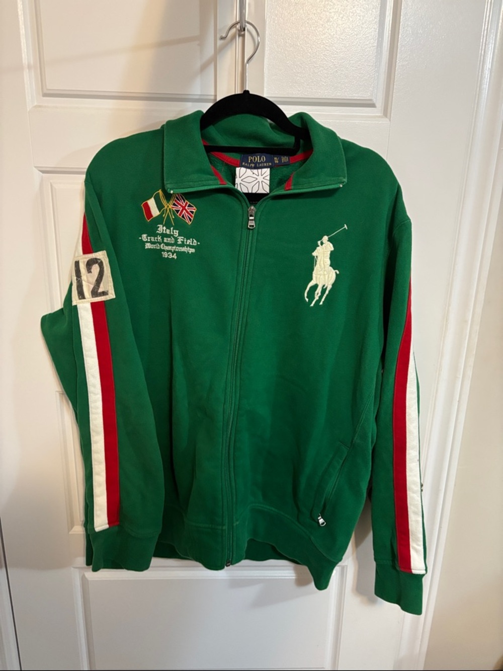 Polo by ralph Lauren Zip-Front mens xl Jacket with Red & White Sleeve Stripes